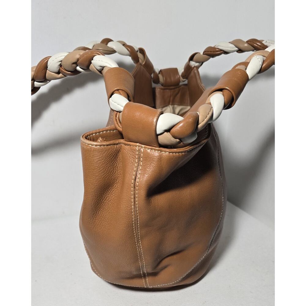 AQUA MADONNA Tan Cow Hide Leather Satchel Bag Women's Shoulder Bag Large - Picture 3 of 11